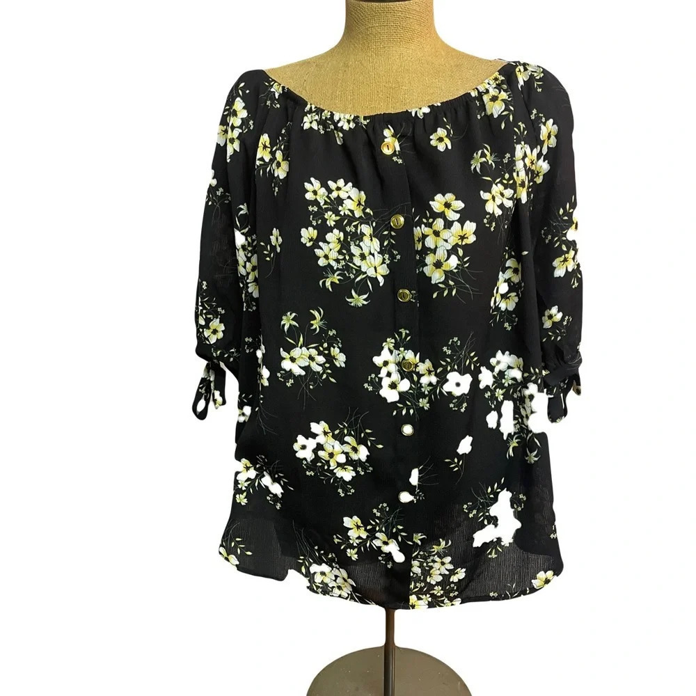 Love J black floral women’s blouse size 3x